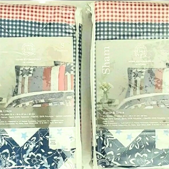 Patriotic Red white blue pillow shams Quilted Star checkered Bedding nip - Picture 2 of 5